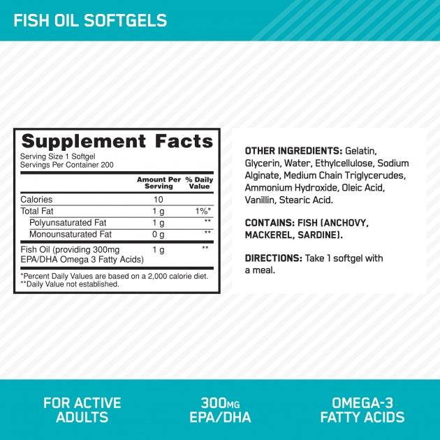 Optimum Nutrition Fish Oil Softgels 200 Capsules