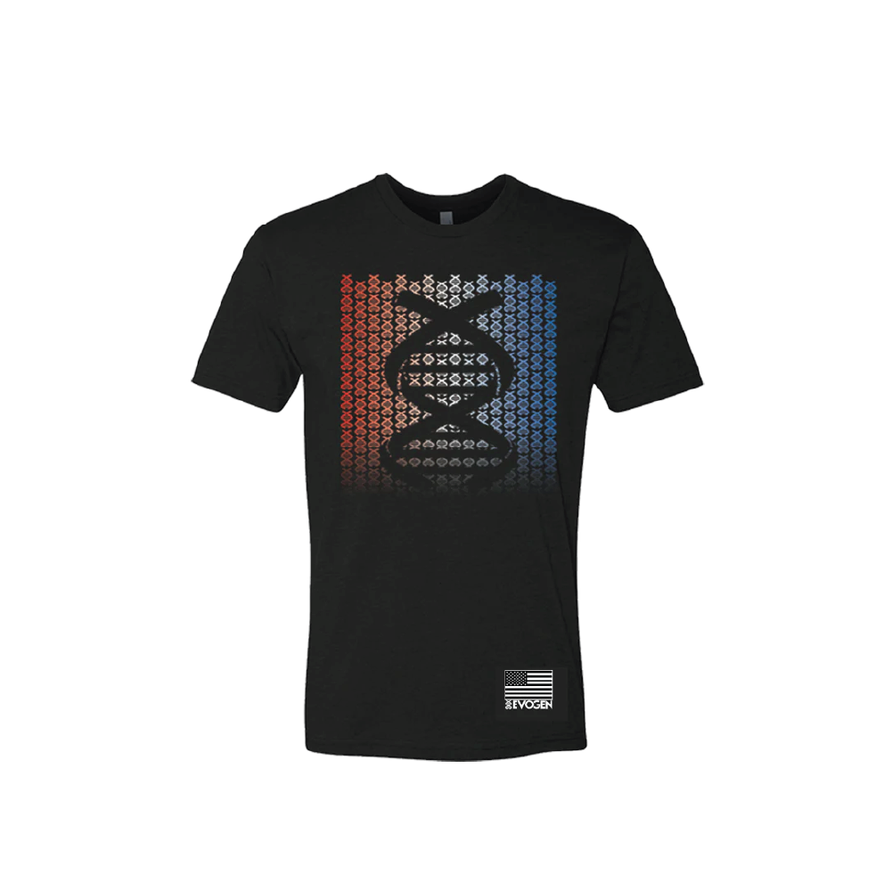 MEN'S HELIXED RED & BLUE TEE ON BLACK