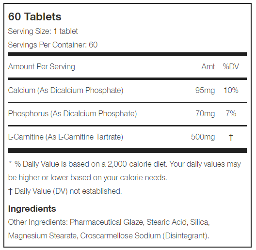 Optimum Nutrition L-Carnitine 500 Tabs 60 Tablets